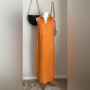 California Threads Mustard Yellow Sleeveless V-Neck Linen Maxi Dress, Size M